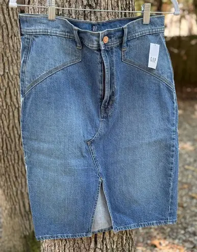 Denim Midi Skirt with Front Slit Blue Size undefined