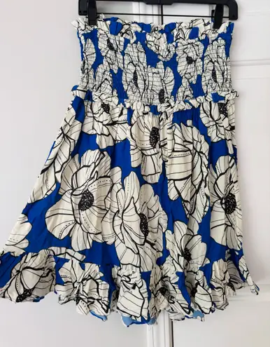 Farm Rio Floral Strapless Smocked Ruffle Mini Dress, Size S