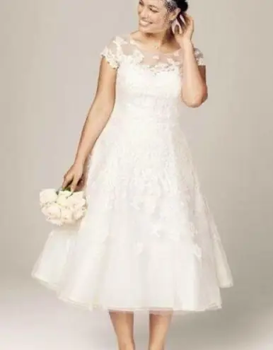 Oleg Cassini Cap Sleeve Illusion Wedding Dress size 14