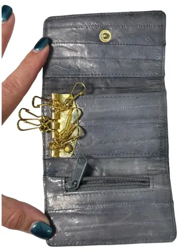 Vintage Eel Skin Grey Gold Hardware Key Case Coin Purse Gray