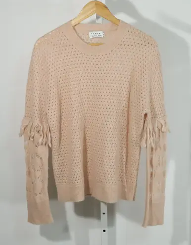 Tanya Taylor Blush Alpaca Wool Open Knit Sweater Cozy Minimalist Luxury (Size M)