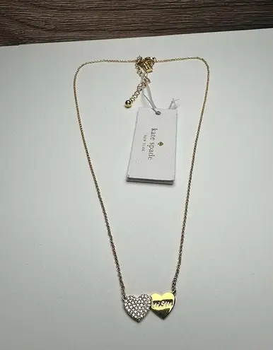 Kate Spade “ Mom” Engraved Rhinestone Gold Tone Necklace Signed NWT