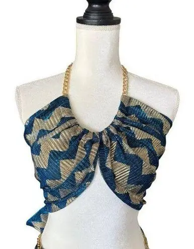 Lamperos Atelier Custom Poolside Blue and Gold Swim Cover Set Size Medium