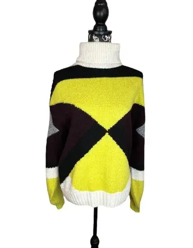 ALC Frank A.L.C. Angelou Sweater Yellow Black White Colorblock Turtleneck Long Sleeve Top