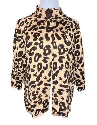 kim rogers  Leopard Print Two Button Neck Button Cardigan Sweater Petite Large