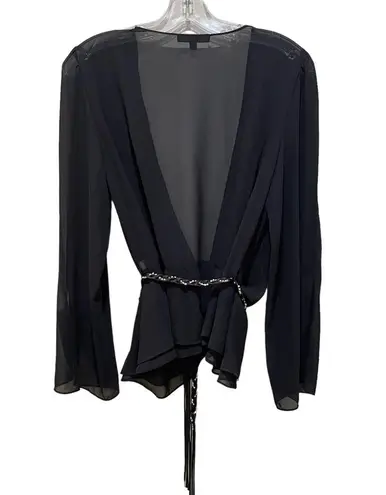 Sandra Darren Sheer Tie Waist Top Blouse Black Size 10