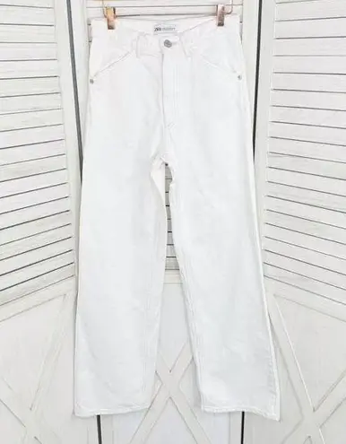 ZARA  Super Wide Leg High Rise Jeans White Size 0 Relaxed Long Baggy