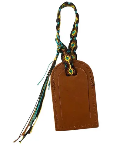 Consuela NWOT Brown Leather Bag Tag Luggage Tag Friendship Bracelet Embossed