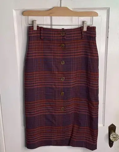 Wilfred Aritzia  Tartan Plaid Leona Button-front Midi Pencil Skirt W-387 Sz 4