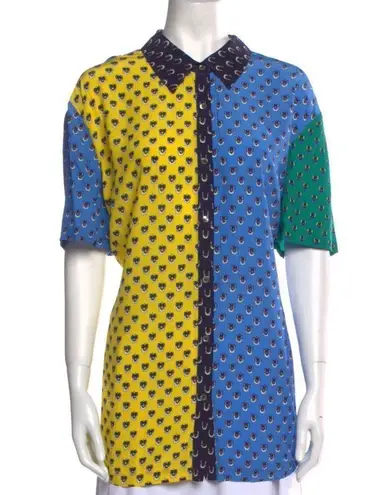 STAUD Pallas Floral Button Down Top Blouse ColorBlock Calico Petunia AOP size L