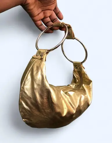 Y2K Mcbling Clubbing Party Gold metallic faux leather hobo shoulder hand bag