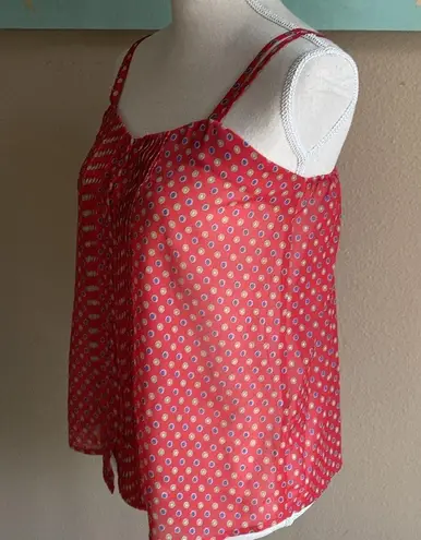 Red patterned sheer cami blouse top small spaghetti straps
