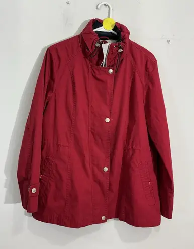 Womans Weather Tamer Large Red Zip Up Snap Up Hidden Hood Midweight Jacket