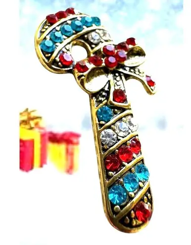 Candy Cane Brooch Pin New Christmas Jewelry Crystal Accents Candyland Ca… Red