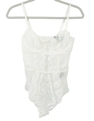 INC International Concepts Womens Coquette Sheer Lace Bodysuit Size M White Size M