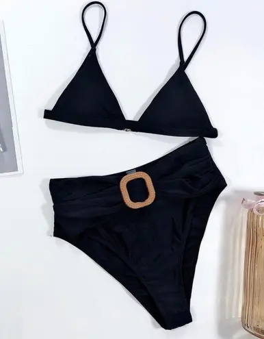 black front buckle high waist swimsuits