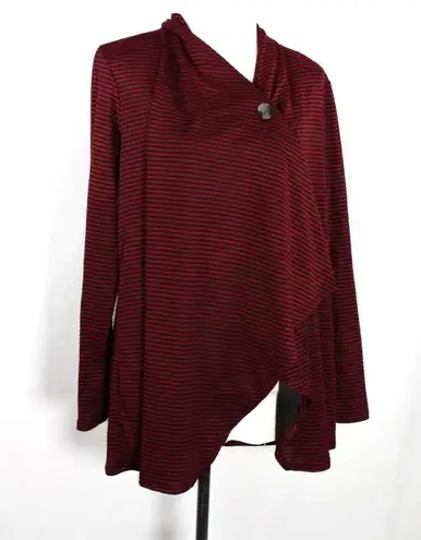 AB Studio Red and Black Stripe Cardigan w/ Shawl Button Design NWT