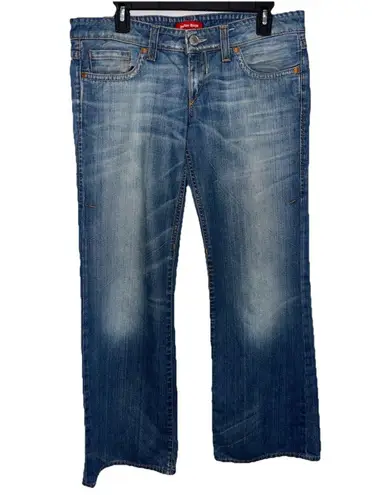 Women's Vintage Indian Rose Wide Leg Loose Fit Denim Blue Jeans 32 X 33 Low Rise