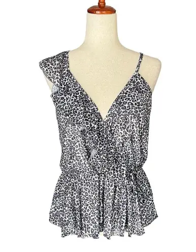 Willow & Root Cheetah Print Sleeveless Surplice Ruffle Top Black Size M