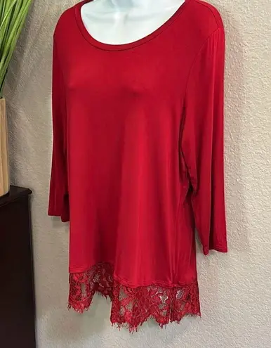 Dress Barn #424  Deep, red, long sleeve lacy, top size large