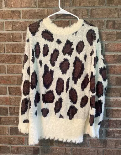 Umgee Leopard Print Fuzzy Oversized Sweater