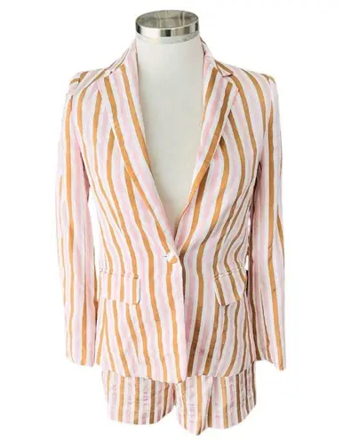 frame denim  Women's Pink White Candy Pin Striped
Blazer And Short Set. Size 0 thumbnail 2