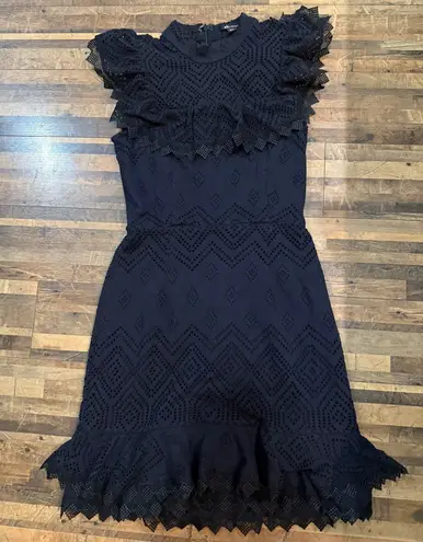 Ella Moss Womens Eyelet Ruffle Dress Party Cocktail Lined Black XS Sleeveless