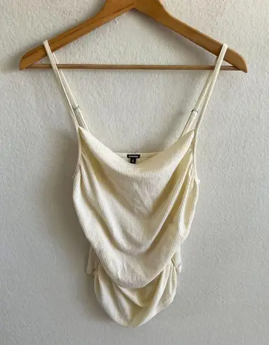 MONROW Cream Light Beige Draped Ribbed Knit Supima Cotton Tank Top Womens Medium