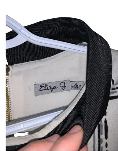 Eliza J Fit & Flare Preppy White Black Plaid Pattern Office work Collar Dress