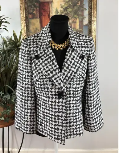 Kasper Women’s Houndstooth Blazer Jacket 6 Black White Dressy Career One Button