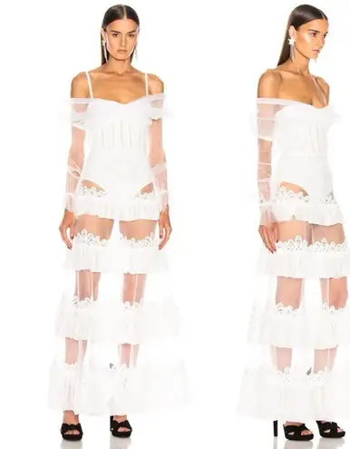 NWT JONATHAN SIMKHAI Threaded Lace Tulle Ruffle dress Size 8 White