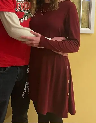 Red Loose Tunic Sweater Pullover long sleeve dress M Size M