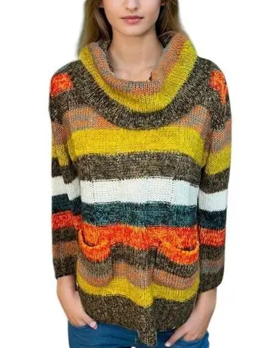 Canyon River Blues multicolor striped cowl neck sweater Y2K boho turtleneck