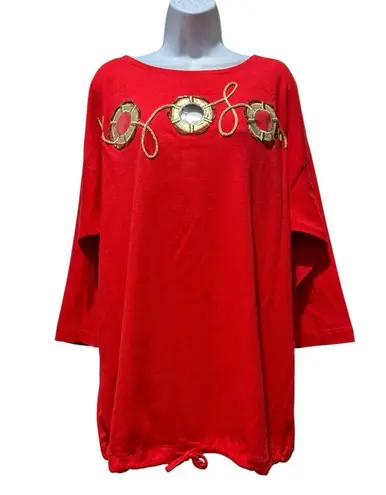 SPREE WOMAN Vintage 90’s Red Shirt with Gold Embellishments Size 2x Nautical
