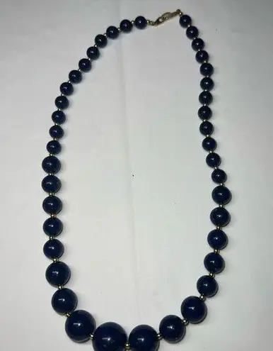 Vintage Blue  Glass Bead with Gold Tone Chain Necklace