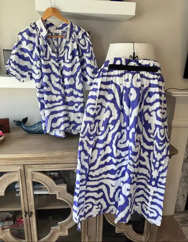 Sheridan French 2 Piece Set Top and Skirt Size Medium Blue