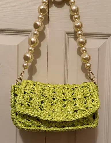 BTB Los Angeles Shiloh Green Woven Clutch/Shoulder Bag with Pearl Handle
