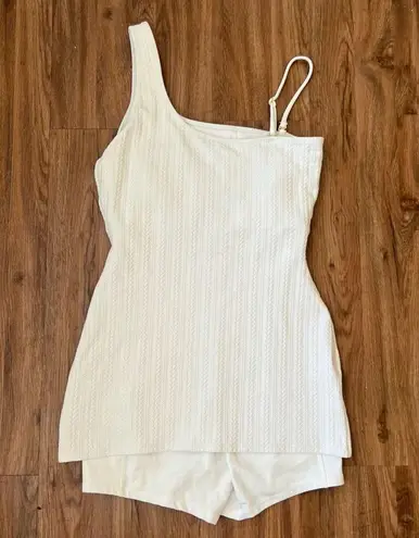 Beach Riot Women’s Elise Woven White Asymmetric Tennis Mini Dress With Shorts L