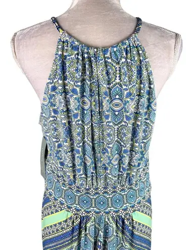 London Times  Maxi Dress 4 Keyhole Sleeveless Geometric Print Stretch New