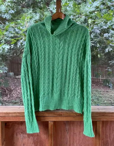 J.O.A. Just One Answer Women's Green Cable Knit Turtleneck Sweater Size L Size L