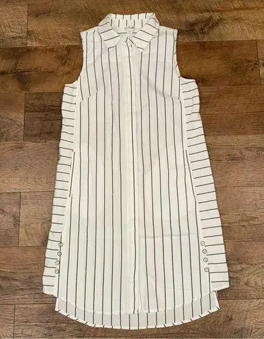Simply Noelle Casual Collared Button Down Sleeveless Striped Dress Black & White