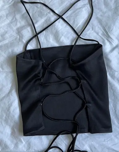 ZARA Satin Effect Black Strappy Top