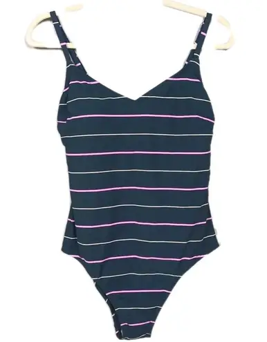 Kona Sol Green Stripe Medium Coverage One Piece Swimsuit Open Back Women's Large