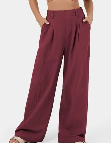 Halara 170.- HighWaisted Plicated Side Pocket Wide Leg Flowy Solid Palazzo Cotton Pants