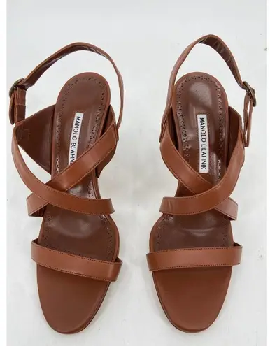 Manolo Blahnik Singanu Slingback Sandal Brown Leather 38