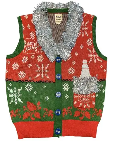 Samuel Adam gaudy tacky ugly tinsel Christmas Sweater Vest holiday beer funny M Red Size M