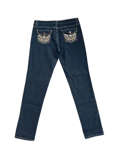 Anita Jeans Womens Dark Wash Straight Leg Bling Embroidered Curvy Fit Size 11 Blue