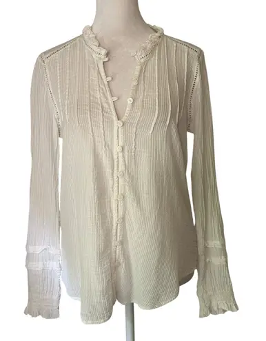 Faherty white cotton button front long sleeve top size S