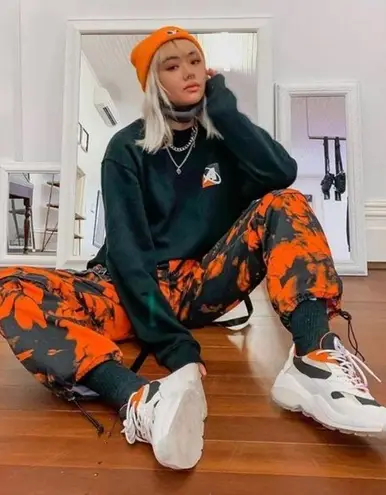 Jaded London Tie Dye Cargo Jogger Pants Orange Black Size 4 High Rise Halloween