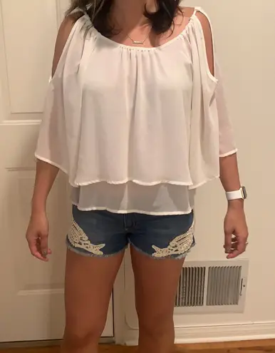 Foreign Exchange White Eyelet Shoulder Top Small